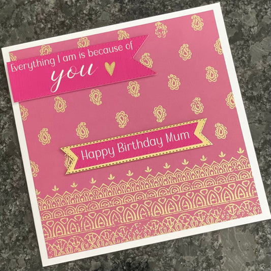 Pink Foiled Mum Birthday Card