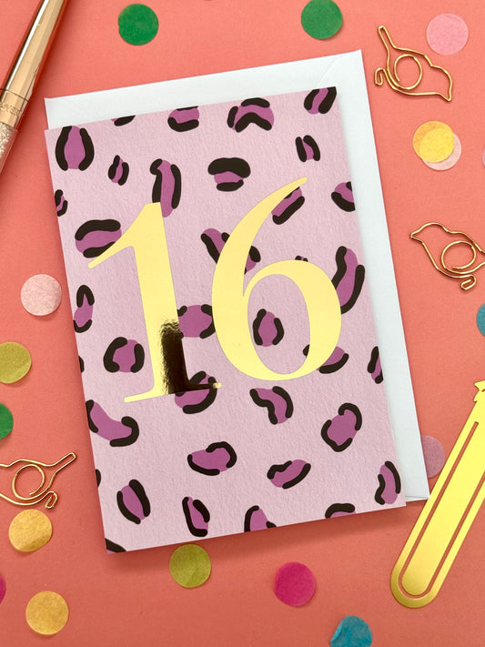 16th Birthday Leopard Print Card