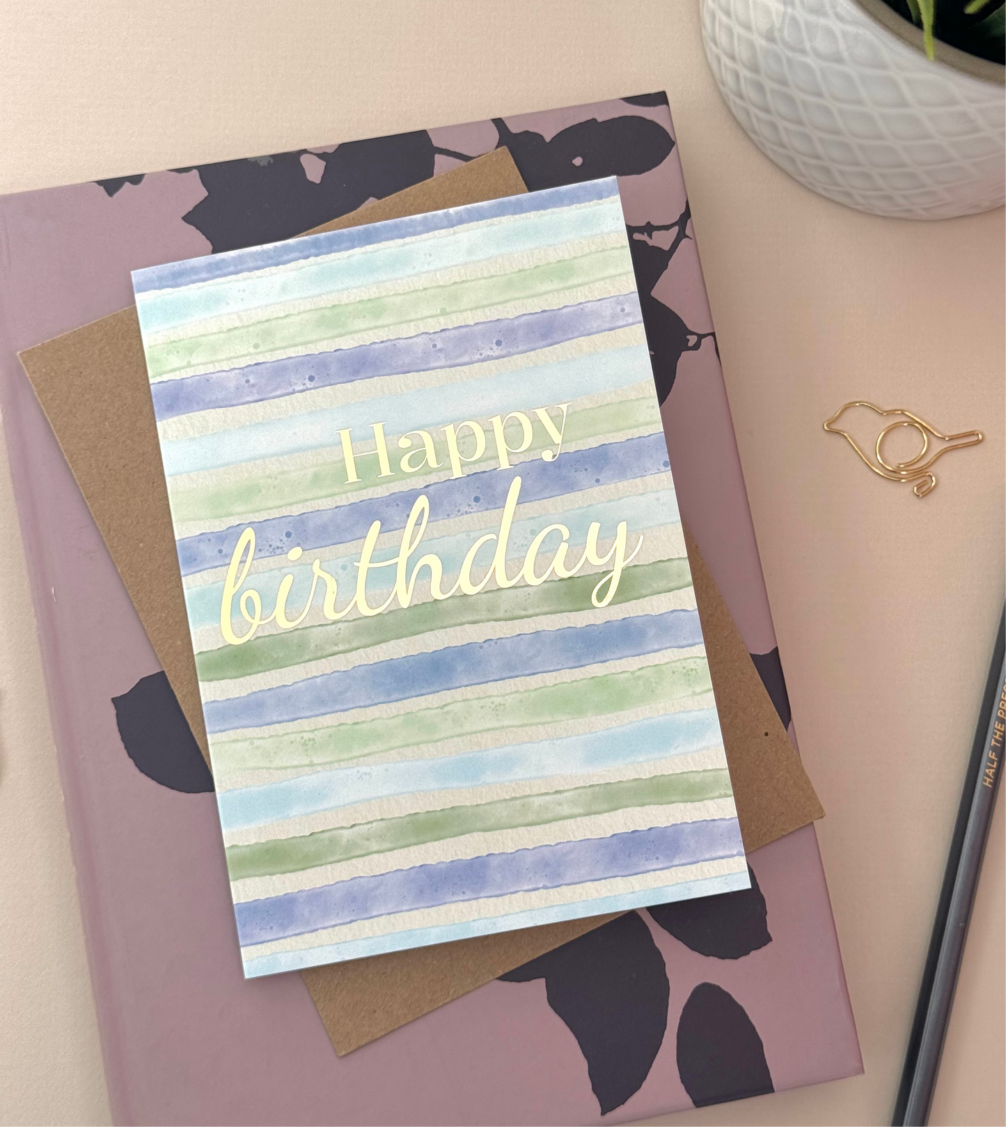 Blue Striped Birthday Card