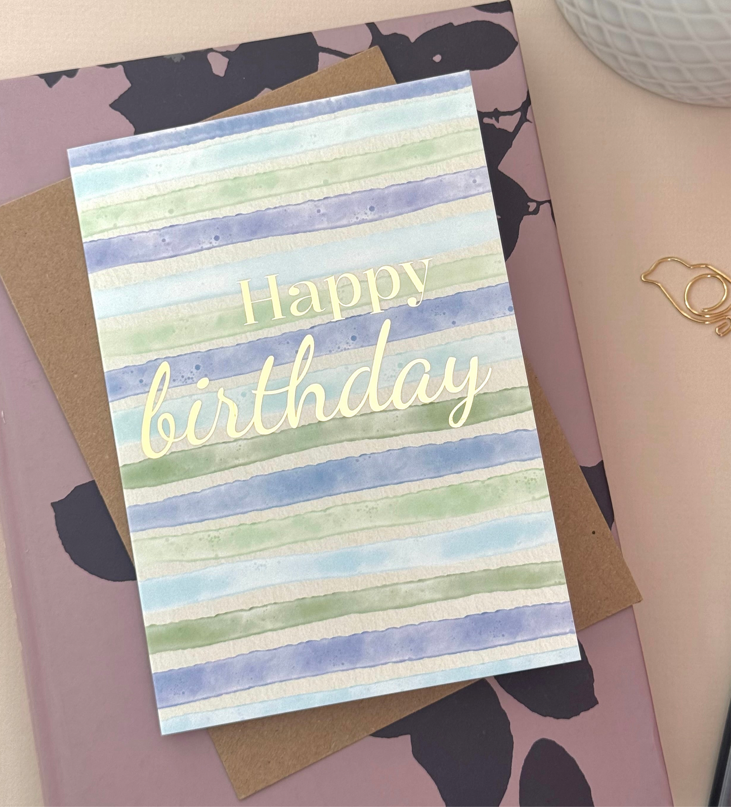 Blue Striped Birthday Card